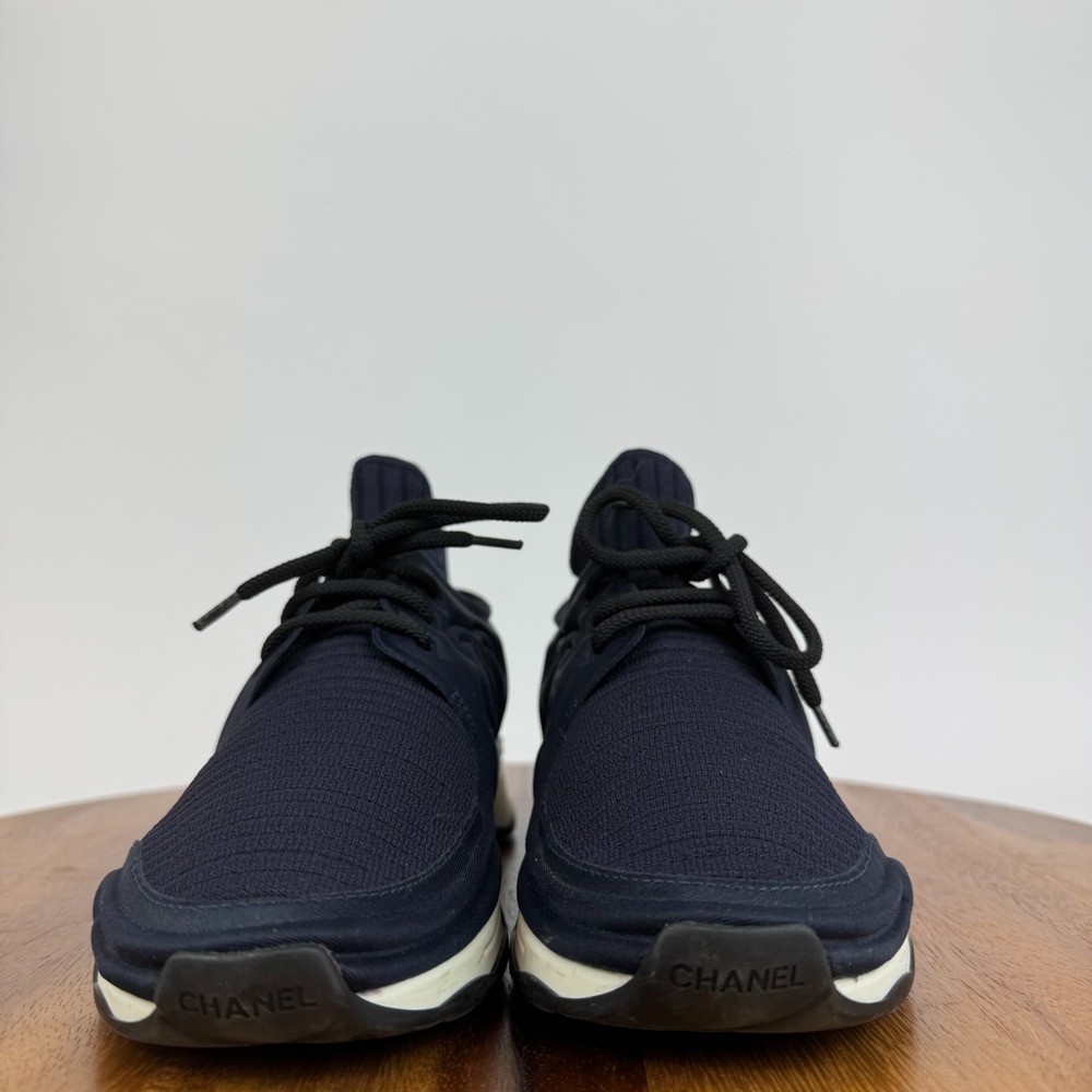 Womens Chanel Interlocking CC Logo Navy Blue Sock Sneakers Shoes Size 36 US 6 - Picture 3 of 8